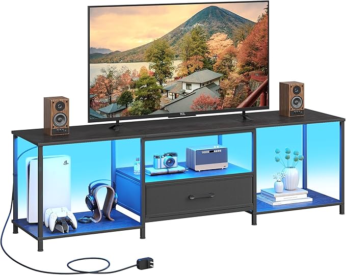 JARHETUN TV Stand with LED Lights, Entertainment Center with Open Shelves and