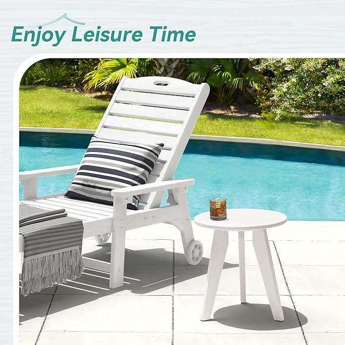 HDPE White Round Outdoor Table, Weather-Resistant, 15.8x15.8x16.7 inches