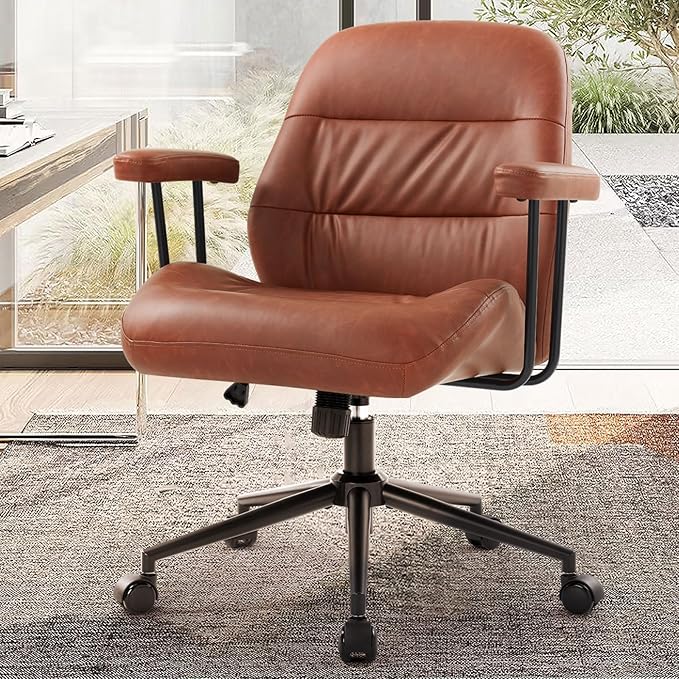IWMH Leather Office Chair with Removable Armrests，Mid-Back Ergonomic Desk Chair