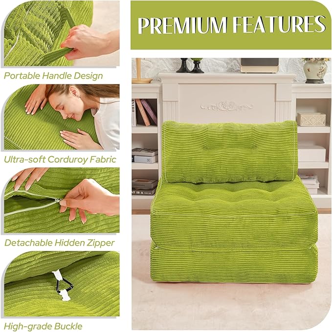 HABUTWAY Folding Sofa Bed, Convertible Sleeper Chair Bed w/Dual-Pillow & Handle