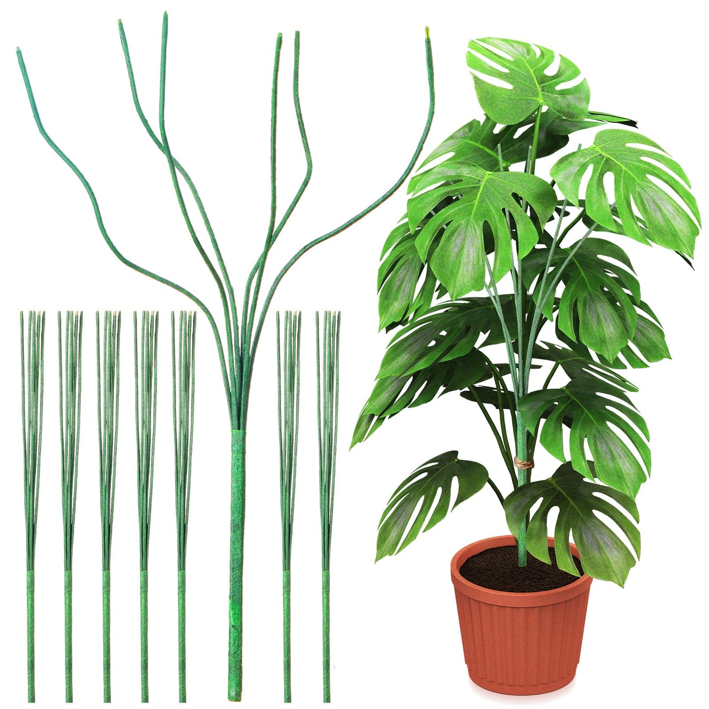 6 Pack 17'' Climbing Plant Support Stakes Moss Pole Monstera Plant Climbers Trellis Plants Stem Supports for Indoor Outdoor Climbing Potted Plants Flower Grow Upwards Green