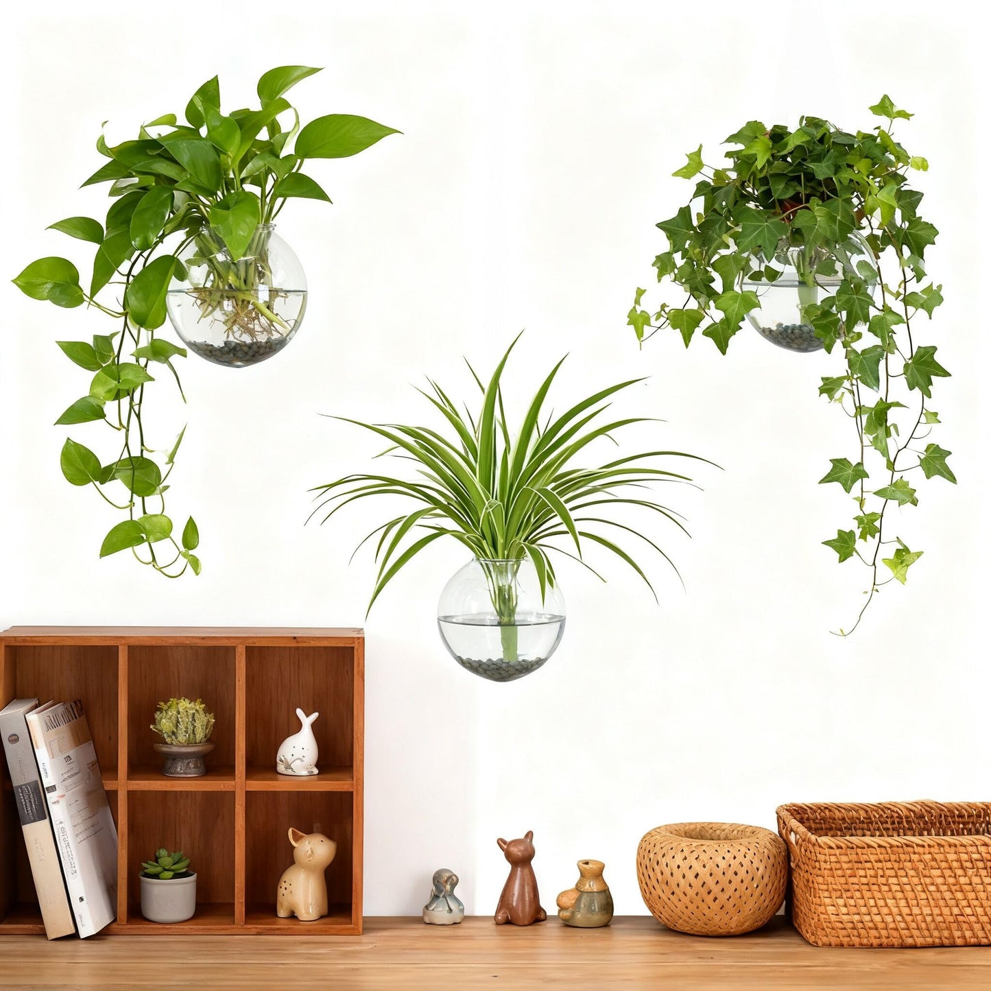 OQUQO 4 pcs Glass Wall Hanging Planter, Oval Terrarium Vase, Propagation Station for Hydroponics, Indoor Plants, Home Office Decor (Medium)