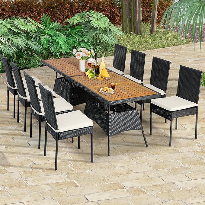 Tangkula 10 Piece Wicker Patio Dining Set, Outdoor Rattan Table & Chairs Set