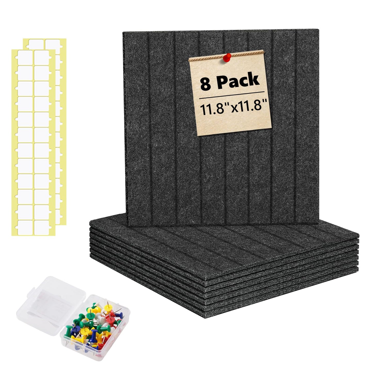 Bulletin Board 47" X 24" Cork Boards for Wall Alternative 8 Pack Grey Fine-Stripe Felt Bulletin Board 48 Safe Adhesive 35 Push Pins for Office School Home Room Decor