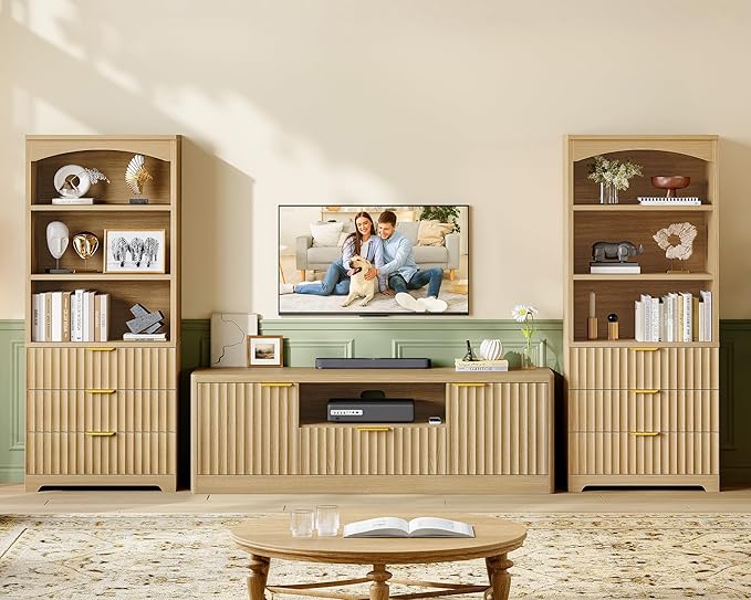 TEENFON 55" TV Stand for TVs Up to 60", Modern Fluted Entertainment Center