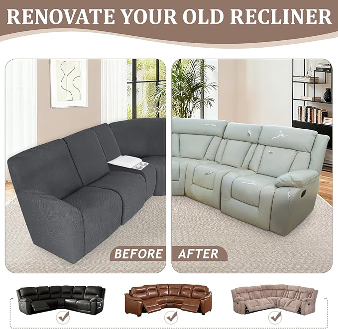 ALIECOM 100% Waterproof Recliner Sectional Couch Covers L Shape Stretch Corner