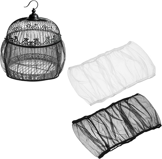 Bird Cage Seed Catcher, Bird Cage Net Cover Seeds Guard, Universal Birdcage Accessories, Black/White, Circumference 19.7"-31.5", Height 6.3" for Parrot Cockatiel Enclosures