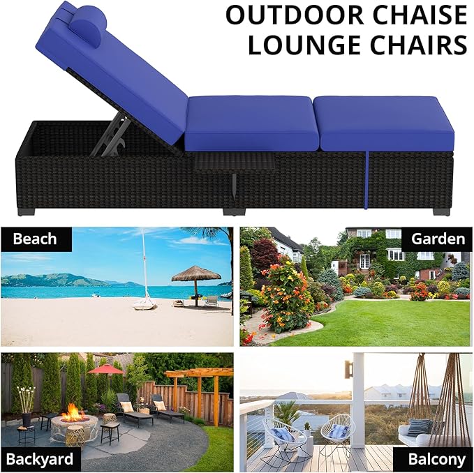 PeakPursuit Patio Lounge Chairs, Outdoor PE Wicker Chaise Lounge Set of 2