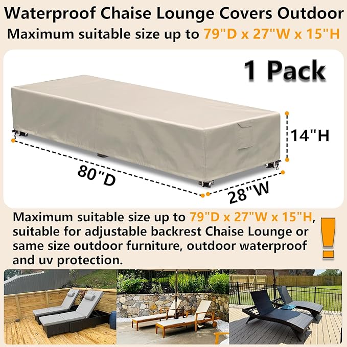 Outdoor Chaise Lounge Cover 1 Pack Patio Lounge Chair Covers Waterproof 600D