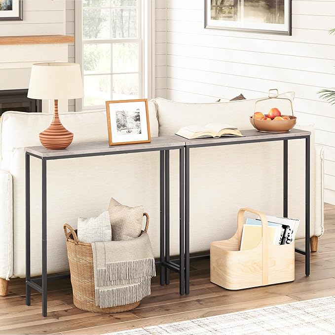 HOOBRO 2 Pack Narrow Console Table, 29.5" Small Entryway Table, Thin Long Sofa