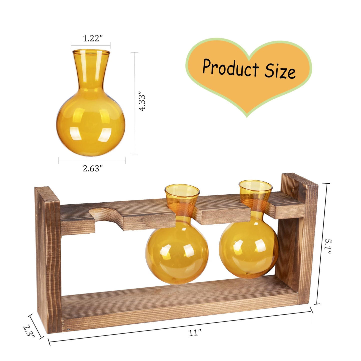 Kingbuy Plant Terrarium with Wooden Stand, Glass Planter Desktop Propagation 3 Bulb Vase Metal Holder Retro Rack for Hydropoincs Plants Home Office Decor, Brown