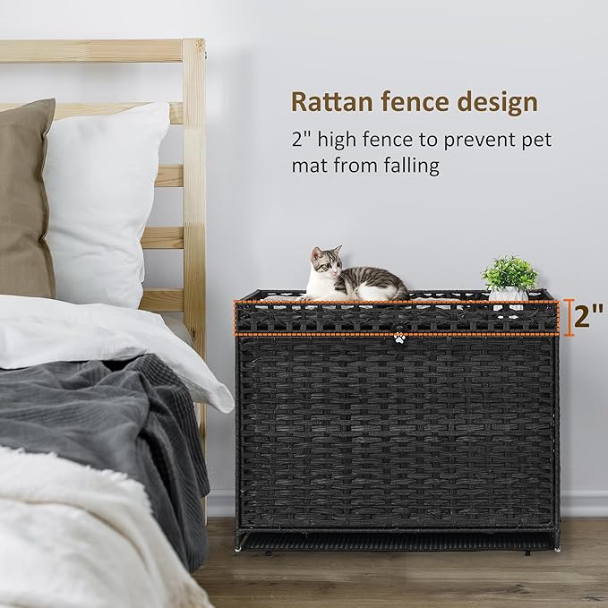 Cat Litter Box Enclosure with Soft Litter Mat; Hidden Cat Washroom Furniture