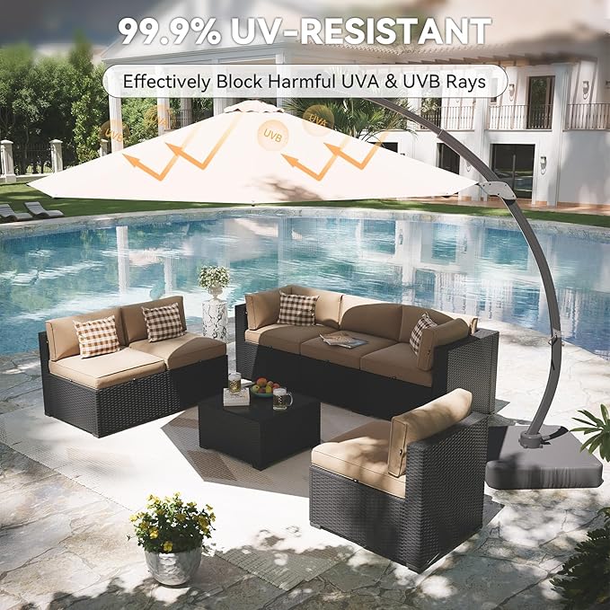 Aoxun Patio Furniture Set with Umbrella, 8 Piece Outdoor Sectional Sofas