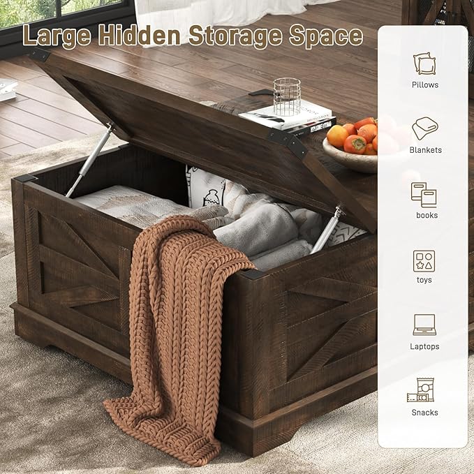 Hlivelood 36" Farmhouse Movable Lift Top Coffee Table