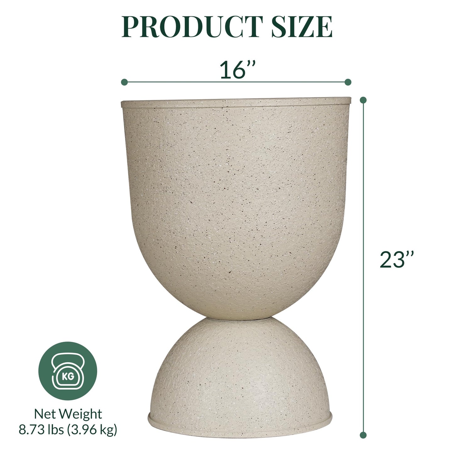 KOL Planters Flower Pots, Large Plastic Urn Planters for Indoor Outdoor Plants, Beige Pedestal Planter Pots, 23 Inch Tall Decorative Planters with Drainage Holes & Plugs for Patio Garden, 1 Pack