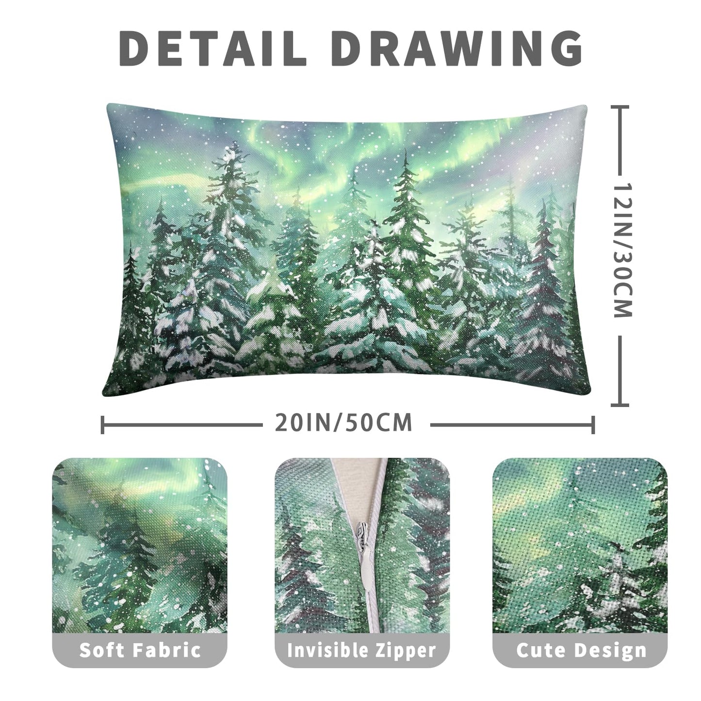 Kwlegh Winter Aurora Lumbar Pillow Covers 12x20 Set of 2 Snowy Pine Tree Throw Pillow Covers Green Polar Light Forest Pillow Case Rectangular Cushion Case for Home Decor Couch Sofa