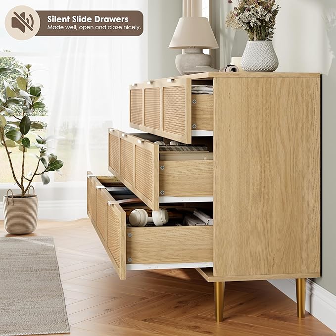 GarveeHome Rattan 9 Drawer Dressers