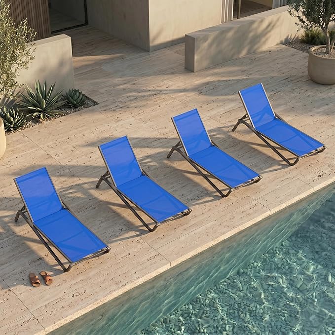 Patio Chaise Lounge Chairs Set of 4, All-Weather Aluminum Pool Loungers