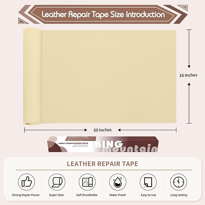 KING MOUNTAIN Leather Repair Patch, 16 x 60 Inches self Adhesive Leather Repair