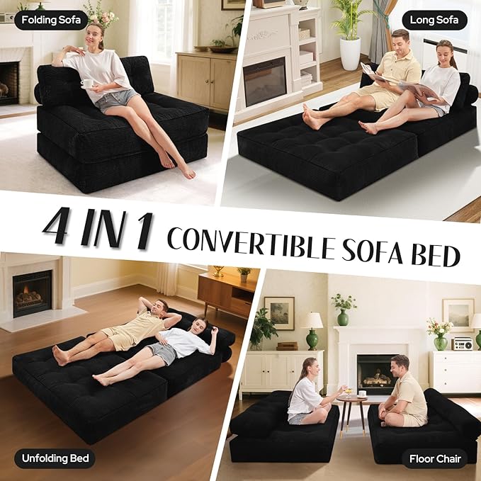 HABUTWAY Folding Sofa Bed, Foldable Floor Sofa Lounge w/Dual-Pillow & Handle