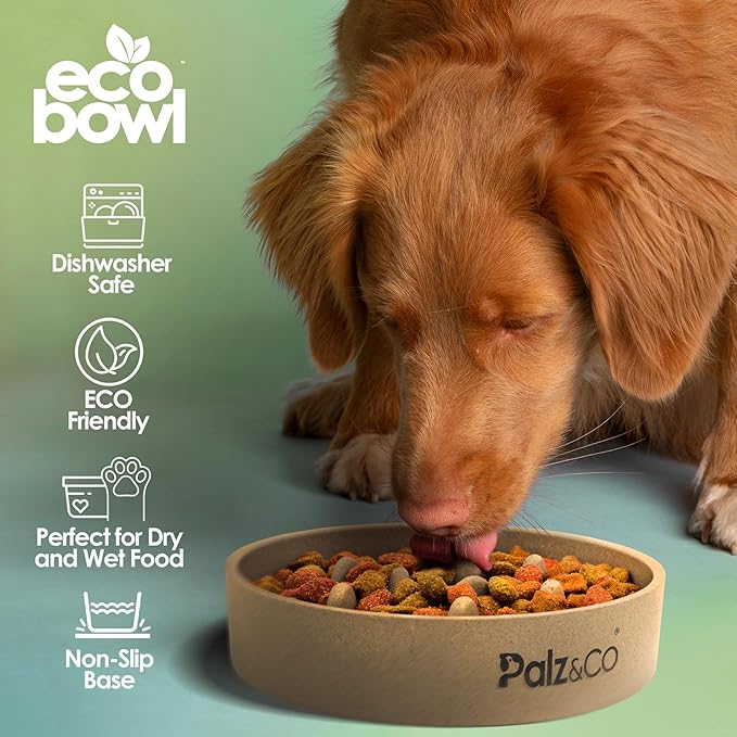Palz&Co EcoBowl Slow Feeder for Dogs & Cats, 48 oz Beige - Natural Bamboo Puzzle Pet Bowl with Non-Slip Base for Slower Eating & Better Digestion, Dishwasher Safe