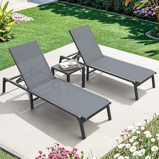 ONBRILL Aluminum Chaise Lounge Chair Outdoor, Foldable & Assembly Free Outdoor