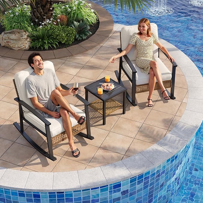 Aoxun 3-Piece Outdoor Rocking Bistro Set, Patio Furniture Set