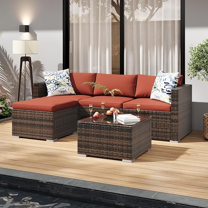 5-Piece Outdoor Sectional Sofa Set, All-Weather PE Rattan Patio Furniture