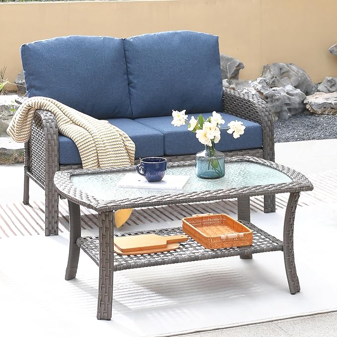 ovios 2-Piece Patio Furniture Set, Outdoor Wicker Sofa