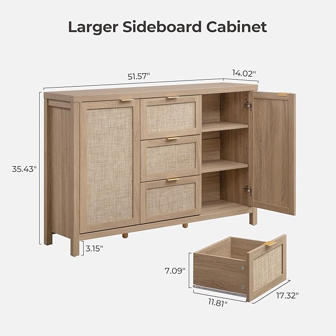 SICOTAS Rattan Large Sideboard Buffet Cabinet