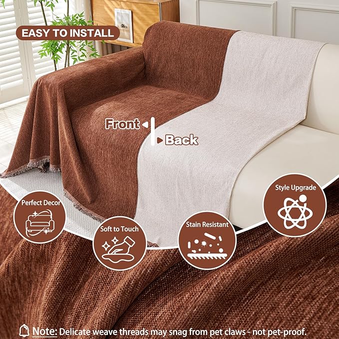 DREAMINGO Sofa Covers for 3 Cushion Couch Chenille Couch Cover Blanket