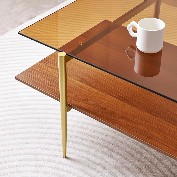 LumFurn Extra Large Rectangle Glass Coffee Table, Mid-Century Modern Design