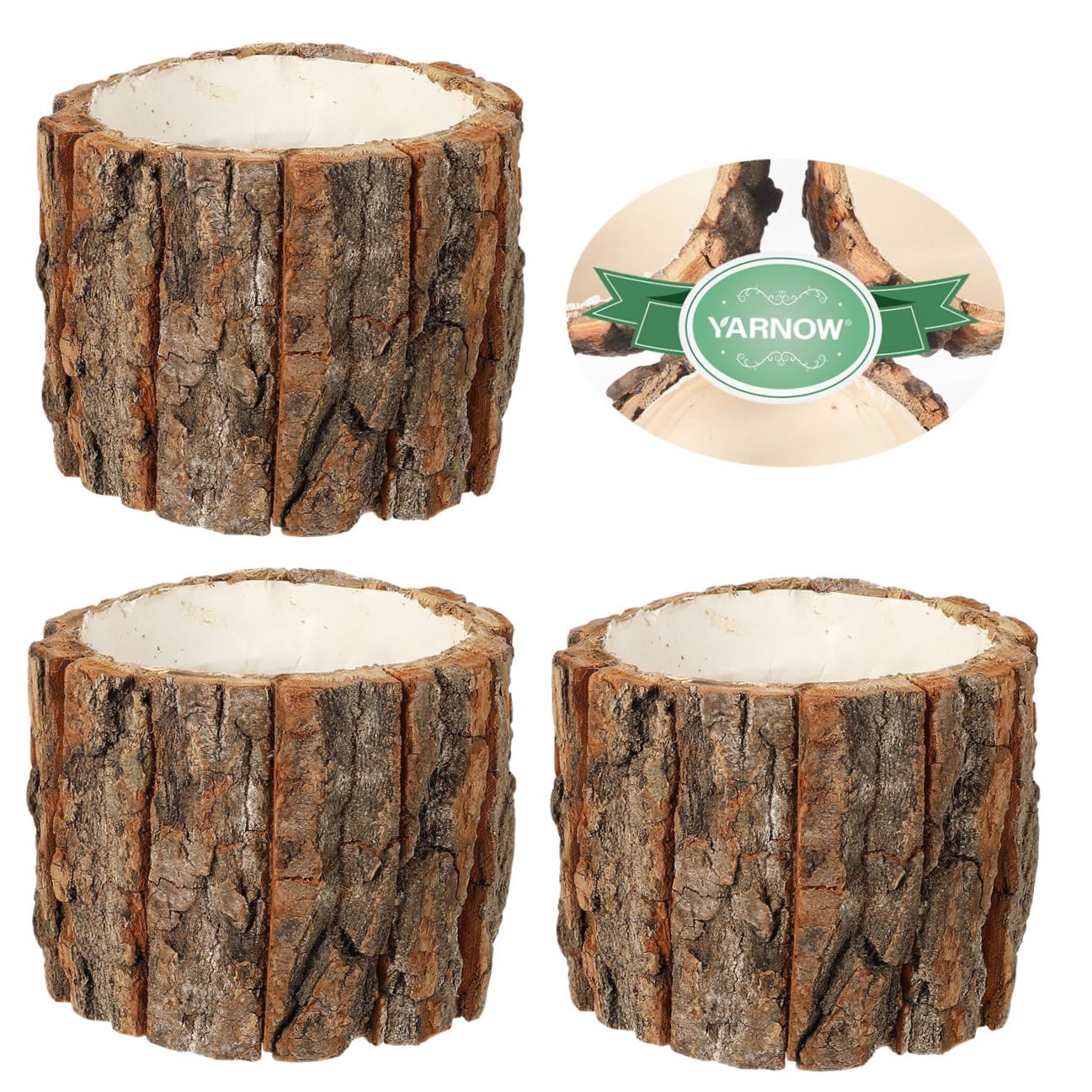 Toddmomy 3 Pcs Wood Flower Pots Natural Bark Planters Rustic Wooden Buckets for Indoor Outdoor Plant Pots Home Garden Decor 4.72X4.72X3.93In