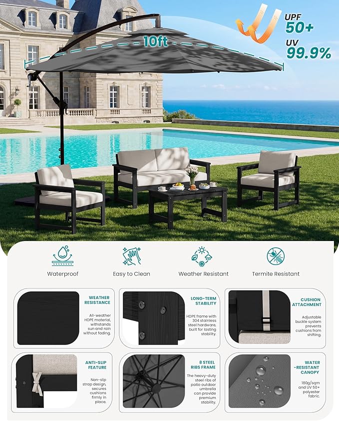 SERWALL 4 Pieces HDPE Outdoor Sofa Set