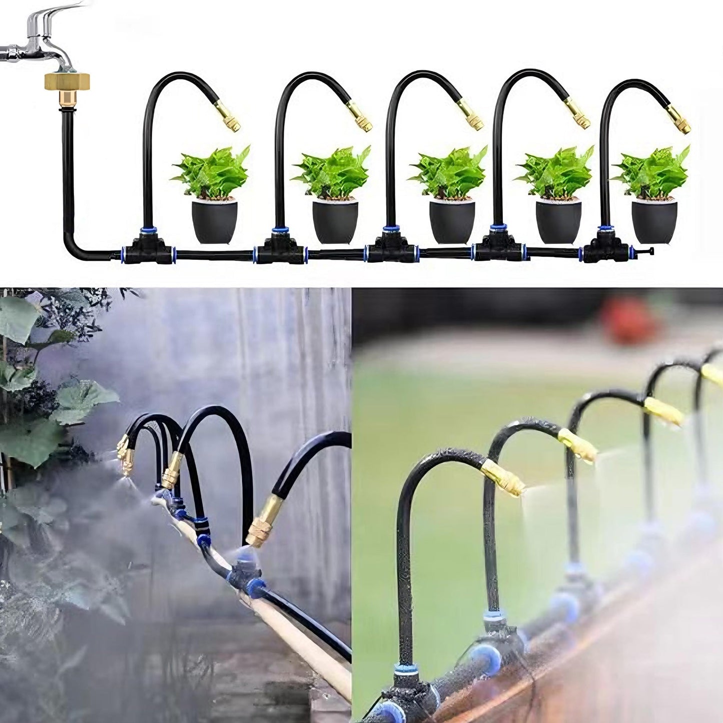 Drip Irrigation System, 2026-Upgrade 50Ft 1/4"Watering Kit with 15 360° Adjustable Copper Nozzles & 3/4" Copper Connector, DIY for Garden, Greenhouse, Pots, Raised Beds & Yard