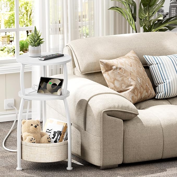 Round Side Table, 3-Tier End Table