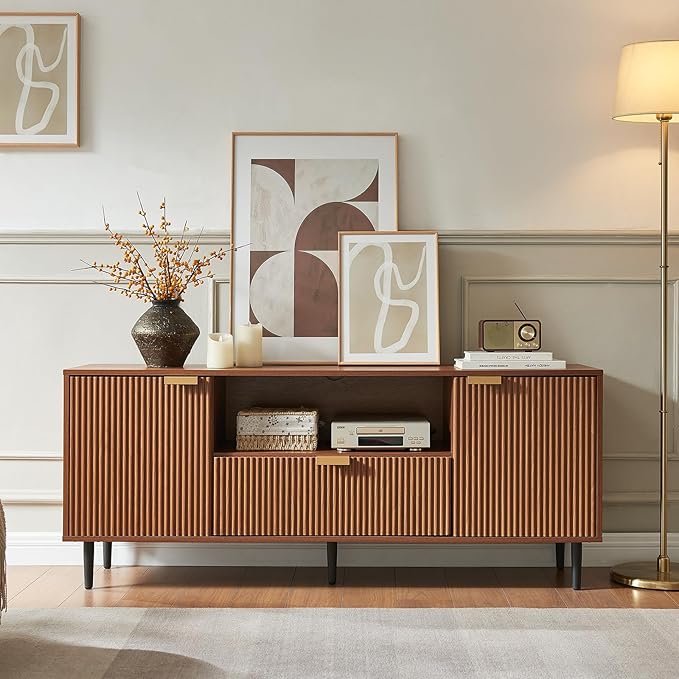 Okvnbjk Modern TV Stand for 65 Inch TV, Fluted TV Consoles for Living Room