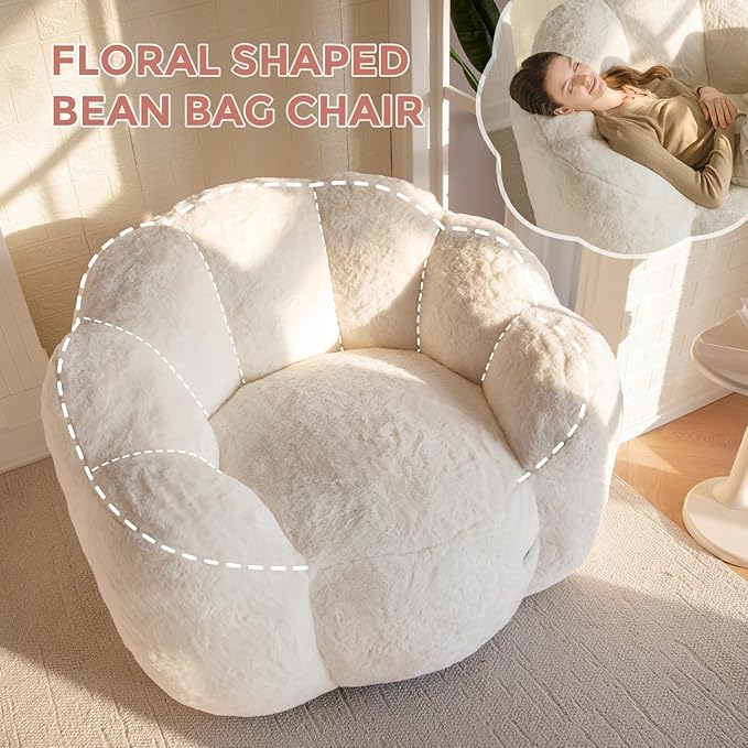 MAXYOYO Bean Bag Chair for Adults, Floral Shaped Bean Bag Sofa, Ultra Soft Faux