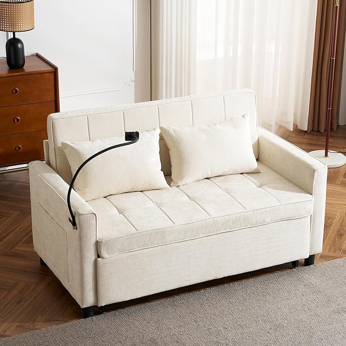 3 in 1 Convertible Sleeper Sofa Bed, 56.9" Small Pull Out Couch Bed