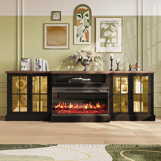 98" Farmhouse TV Stand with 36" Fireplace