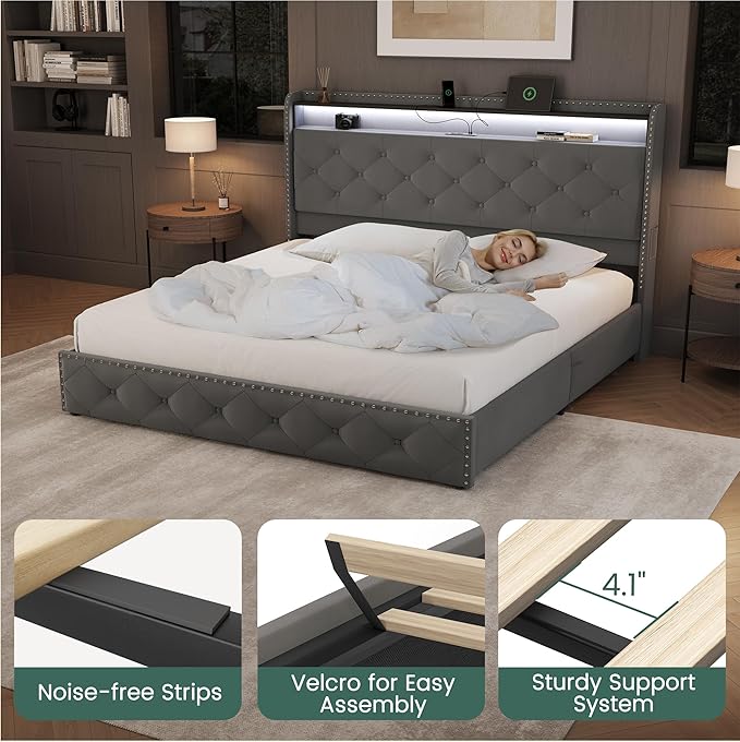 LARMACE Queen LED Bed Frame