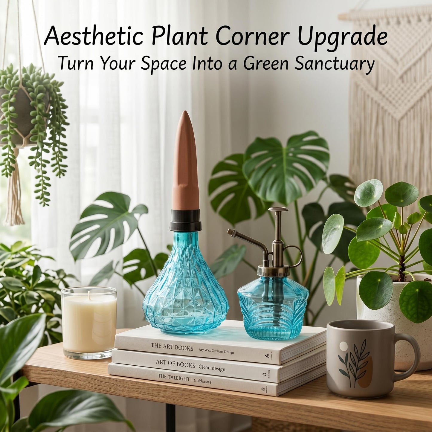 Topadorn Glass Plant Watering Set: Mini Mister Spray Bottle + Self-Watering Globe with Terracotta, Indoor Outdoor Plant Care Kit