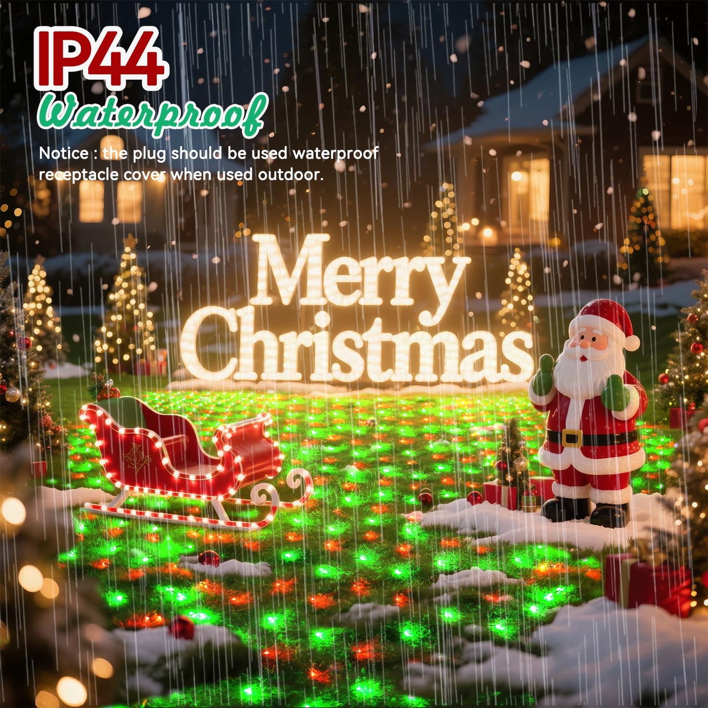 LitHome 21FT x 5FT Christmas Net Lights Outdoor, 360 LED Red Green Bush Lights with 8 Modes, Connectable Waterproof Net Mesh Light Dark Green Wire for Bushes Shrubs Outdoor Christmas Holiday Decor