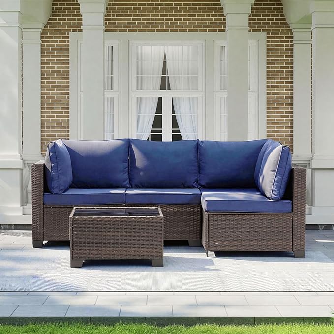 MOCHITO 5 Pieces Outdoor Patio Furniture Sets, All-Weather Sectional Sofa Dark