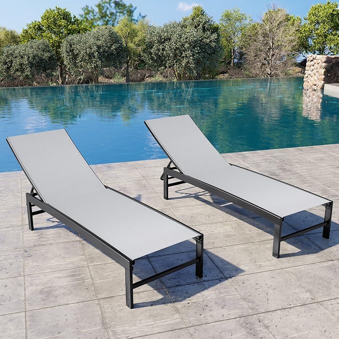 Crestlive Products Chaise Lounge Chair Outdoor Set of 2, Adjustable 5 Positions