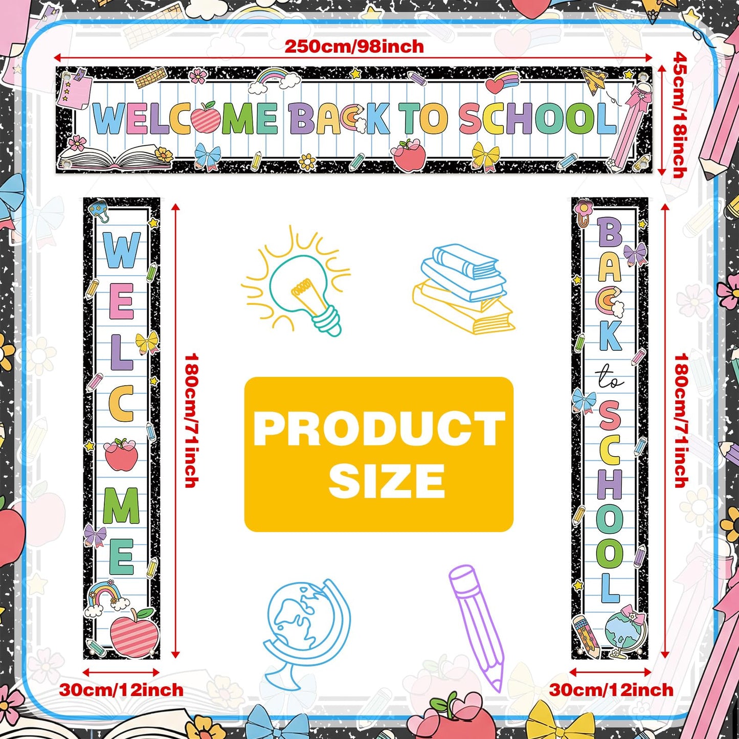 Fanfanwin 3 Pcs Welcome Back to School Banner Pastel Composition First Day of School Decoration Learning Party Supplies for Teacher Kindergarten Primary Classroom Decoration