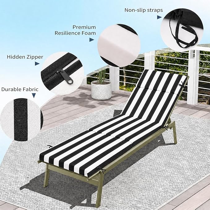 2 Pcs Outdoor Chaise Lounge Cushion 72" x 21" x 3", Folding Patio Lounge Chair
