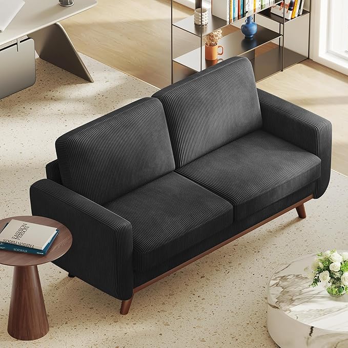 Vesgantti 68" Loveseat Sofa Black, Comfy Corduroy Couch
