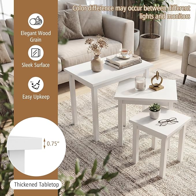 Giantex Nesting Tables Set of 3, Farmhouse Stacking Side Table