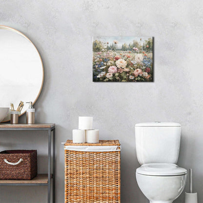 Abstract Floral Wall Art Pink Roses Wall Decor for Bathroom Rustic Farmhouse Flowers Canvas Pictures Nature Floral Landscape Paintings Poster Modern Botanical Aesthetic Artwork Home Decoration 12x16"